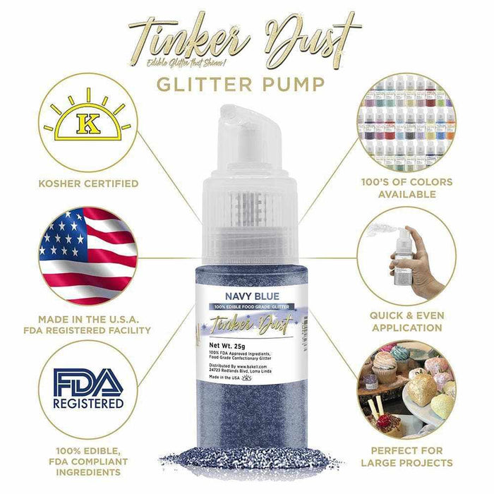 Navy Blue Edible Glitter Spray 25g Pump | Tinker Dust | Bakell