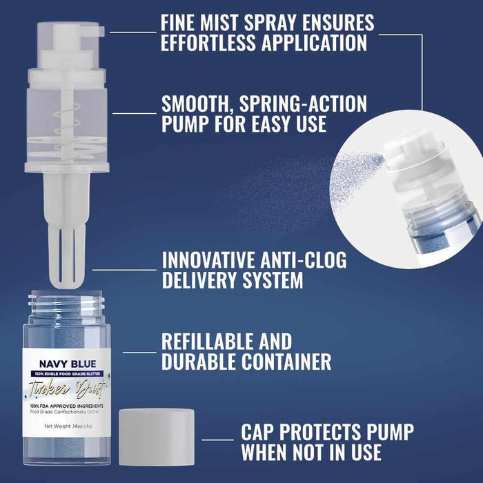 Navy Blue Edible Glitter Spray 4g Pump | Tinker Dust®-B2C_Tinker Dust_Mini Pump-bakell