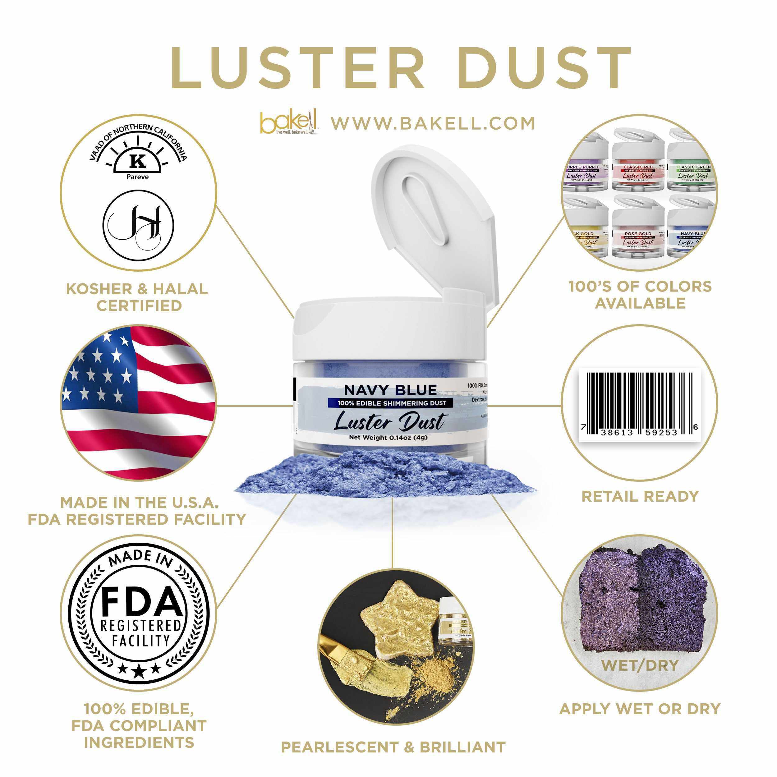 Navy Blue 4g Edible Luster Dust | Bakell