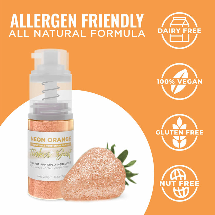 Neon Orange Edible Glitter Spray 4g Pump | Tinker Dust®-B2C_Tinker Dust_Mini Pump-bakell