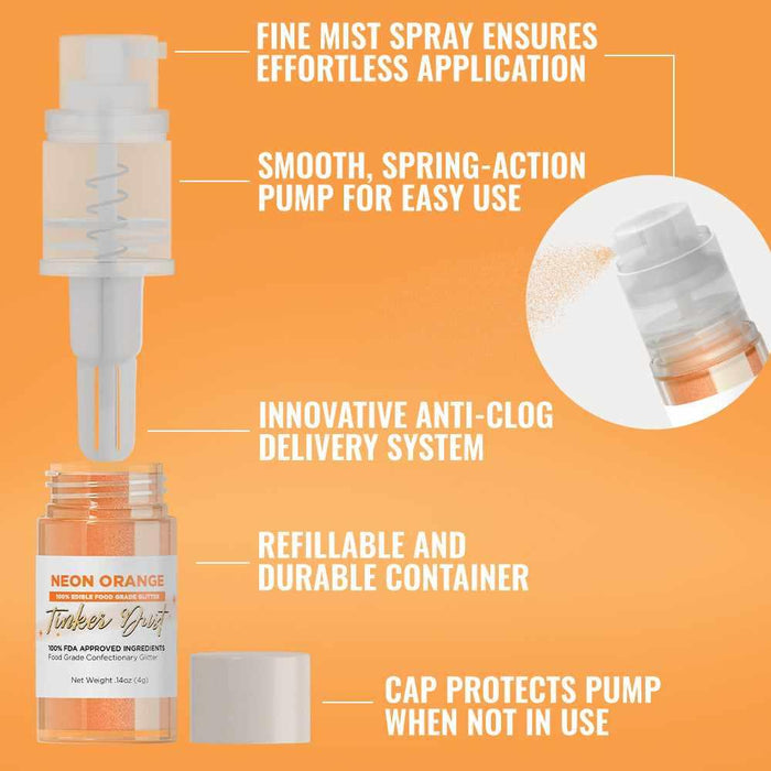 Neon Orange Edible Glitter Spray 4g Pump | Tinker Dust®-B2C_Tinker Dust_Mini Pump-bakell