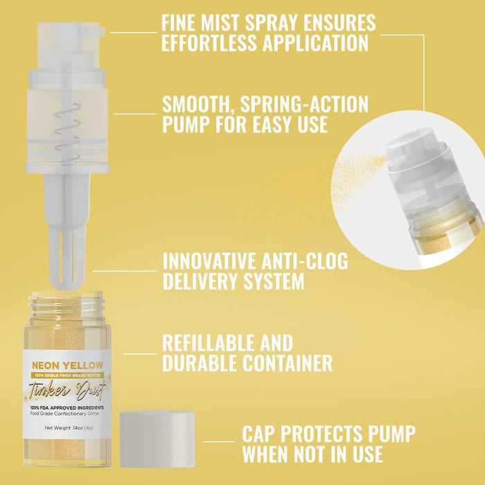 Neon Yellow Edible Glitter Spray 4g Pump | Tinker Dust®-B2C_Tinker Dust_Mini Pump-bakell