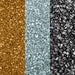 swatch of gold, light silver, and black cocktail sugar