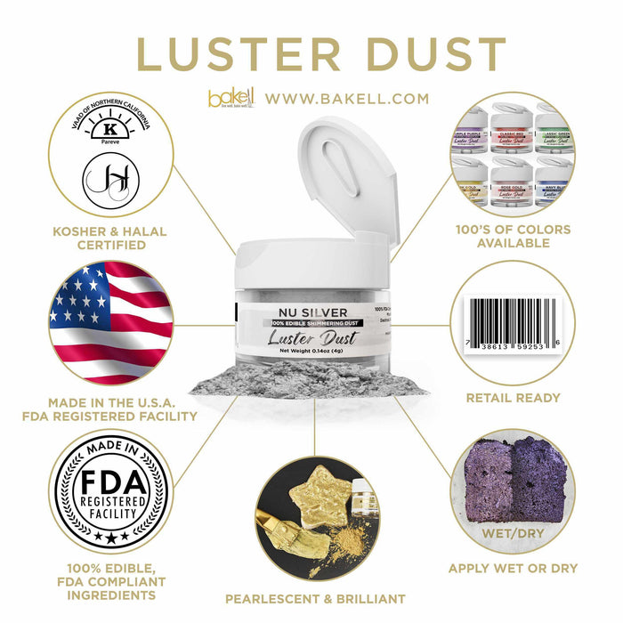 Nu Silver Edible Luster Dust | FDA Approved Silver Dust | Bakell