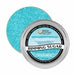 Ocean Blue Rimming Sugar in a round, silver aluminum tin, open to show shimmering blue sugar.