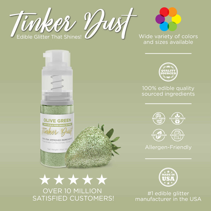 Olive Green Edible Glitter Spray 25g Pump | Tinker Dust®-B2C_Tinker Dust_25g Pump-bakell