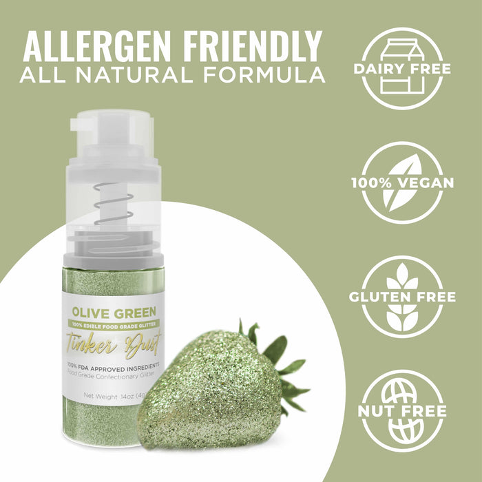 Olive Green Edible Glitter Spray 4g Pump | Tinker Dust®-B2C_Tinker Dust_Mini Pump-bakell
