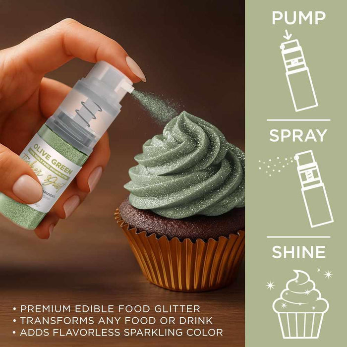 Olive Green Edible Glitter Spray 4g Pump | Tinker Dust®-B2C_Tinker Dust_Mini Pump-bakell