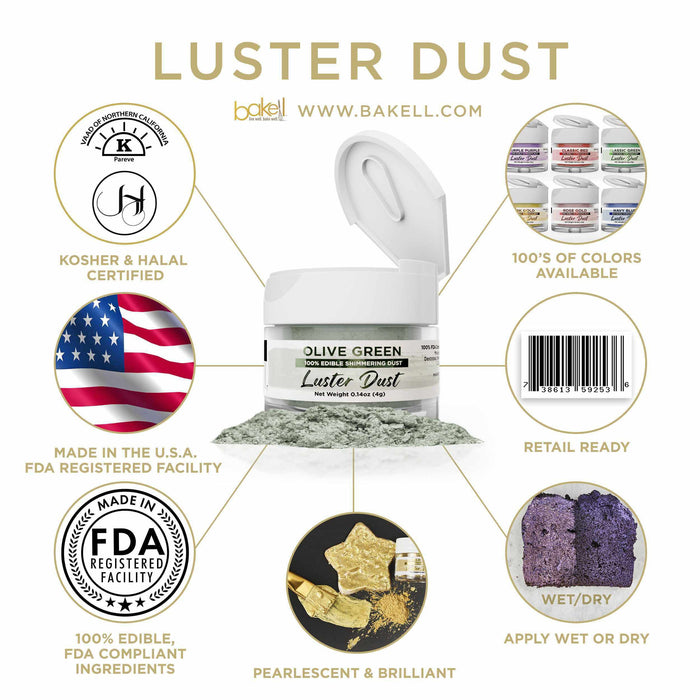 Olive Green Luster Dust 4 Gram Jar-Luster Dust_4G_Google Feed-bakell