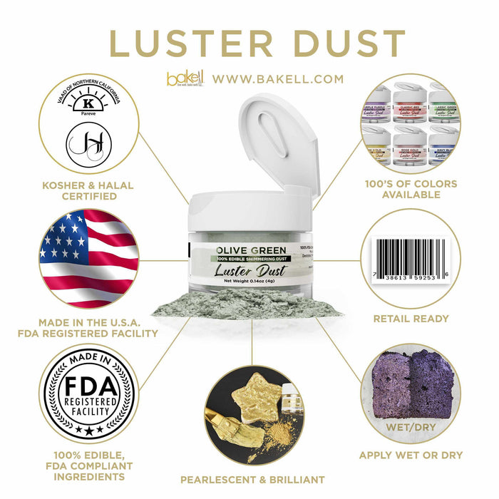 Olive Green Edible Luster Dust | FDA Approved & Kosher Pareve | Bakell.com