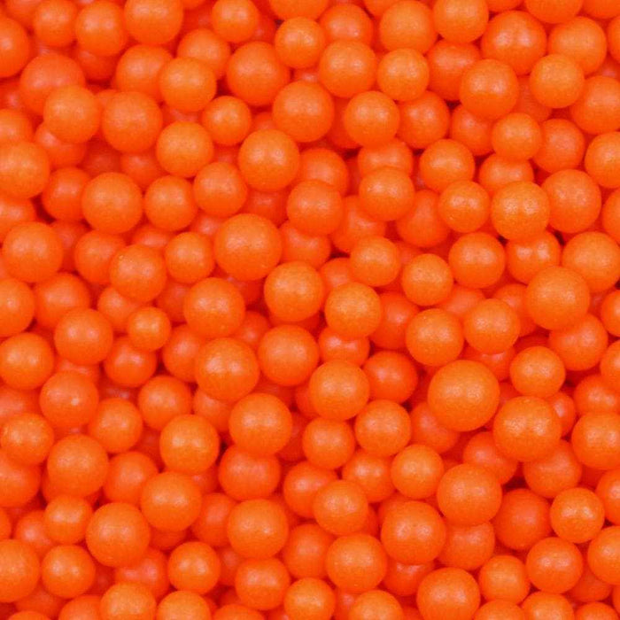 Vibrant orange 4mm sprinkle beads, perfect for private label branding on cakes and desserts.