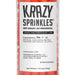 Krazy Sprinkles orange 8mm edible jumbo sprinkle beads in a clear container with label.
