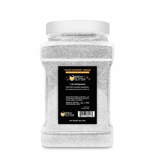 1 lb clear jar of white "Color Changing" Orange Brew Glitter for drinks.