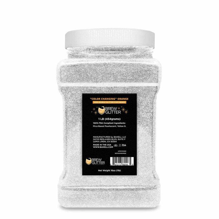 1 lb clear jar of white "Color Changing" Orange Brew Glitter for drinks.