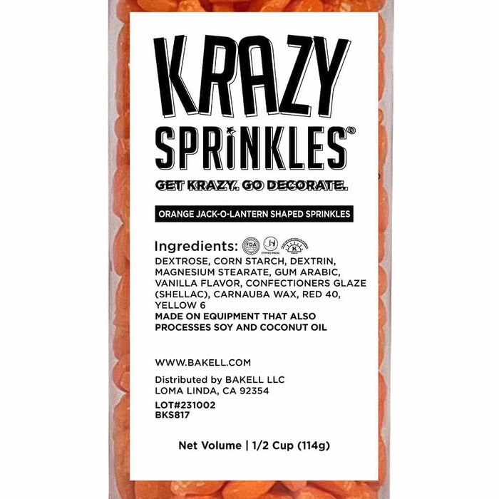 close up of ingredients label for jack o lantern sprinkles
