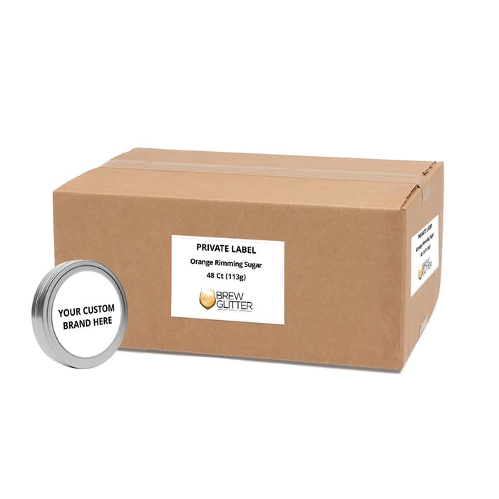 white label cocktail sugar tin next to shipping box