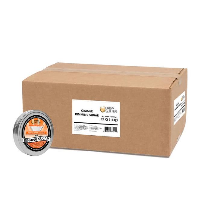 orange cocktail sugar tin next to shipping box