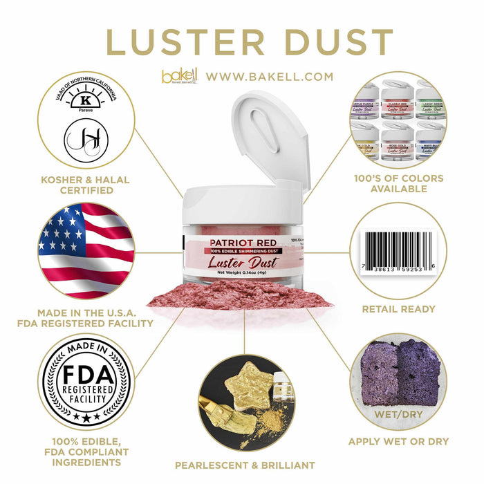 Patriot Red Edible Luster Dust | FDA Approved & Kosher Pareve | Bakell.com