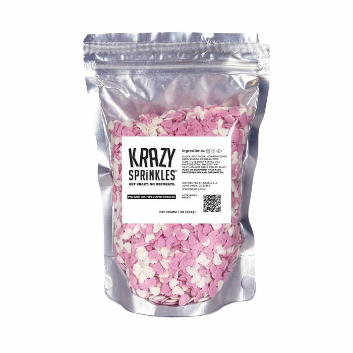 a pound bag of pink and white baby feet sprinkle shapes