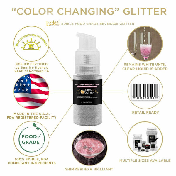 Pink Color Changing Edible Glitter Beverage Dust for Drinks