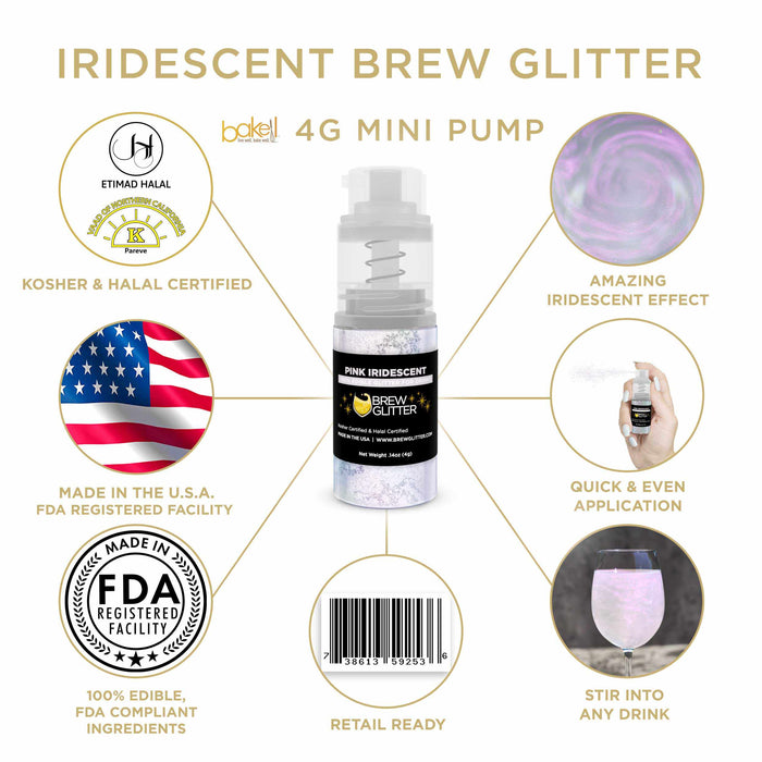 Pink Iridescent Edible Glitter Mini Spray Pump | Beverage Glitter