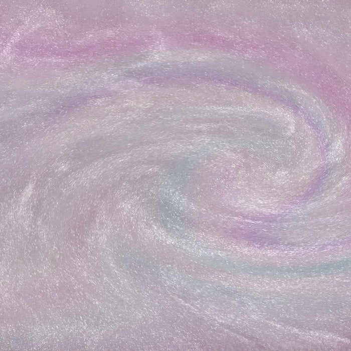 Swirling pink iridescent edible brew glitter with a holographic rainbow shimmer effect in a liquid base.