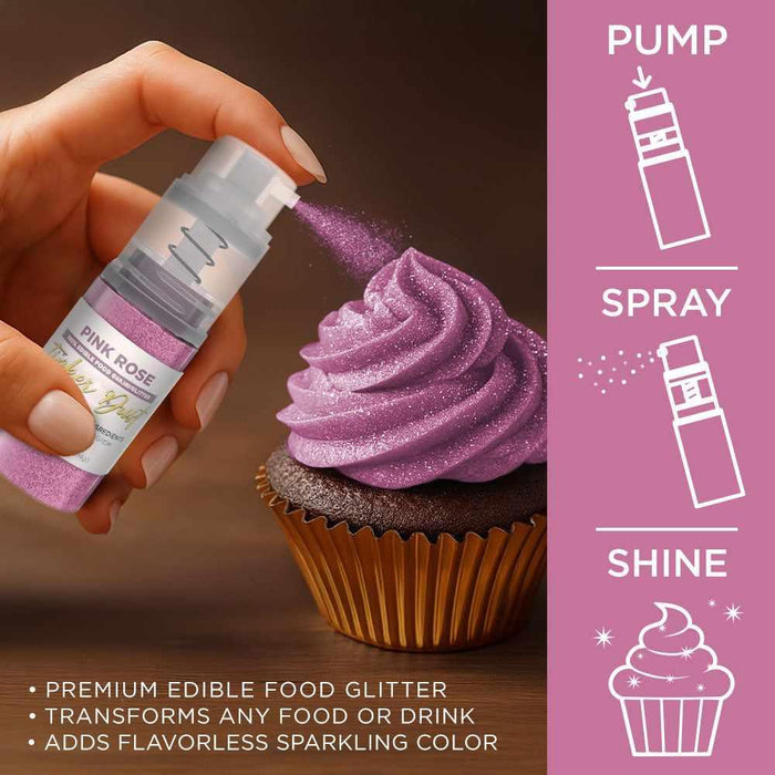 Pink Rose Edible Glitter Spray 4g Pump | Tinker Dust®-B2C_Tinker Dust_Mini Pump-bakell