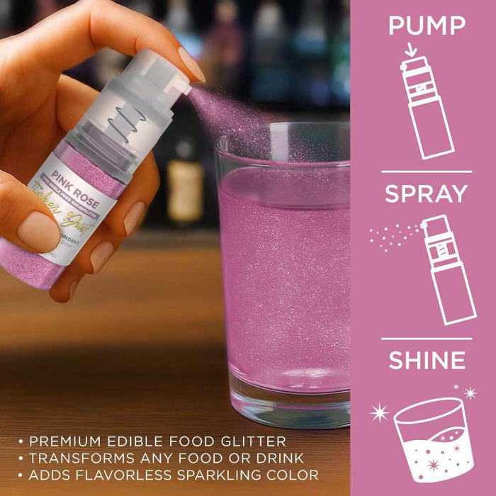 Pink Rose Edible Glitter Spray 4g Pump | Tinker Dust®-B2C_Tinker Dust_Mini Pump-bakell