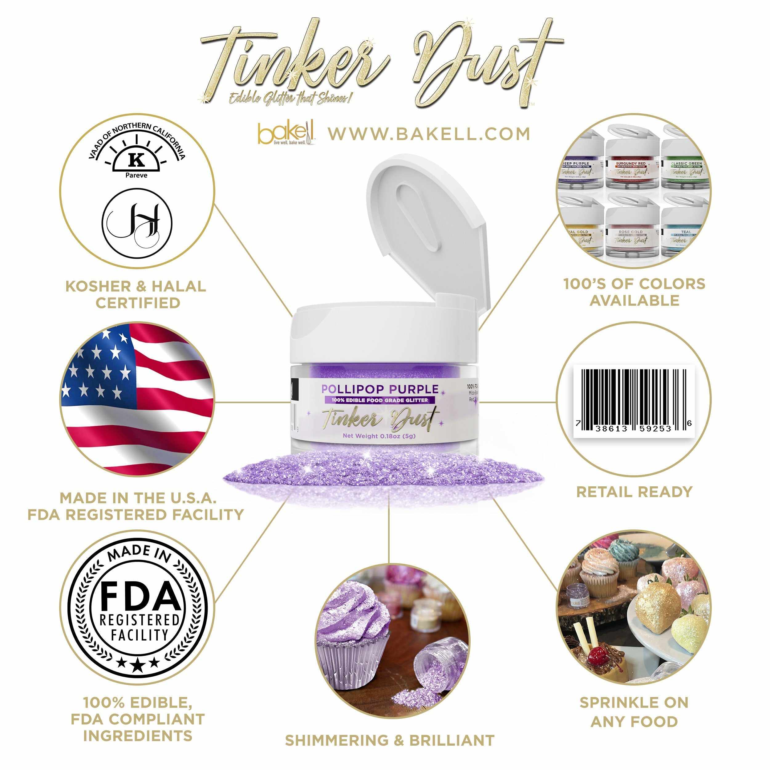 Pollipop Purple Edible Glitter | Tinker Dust® 5 Grams-Tinker Dust_5G_Google Feed-bakell
