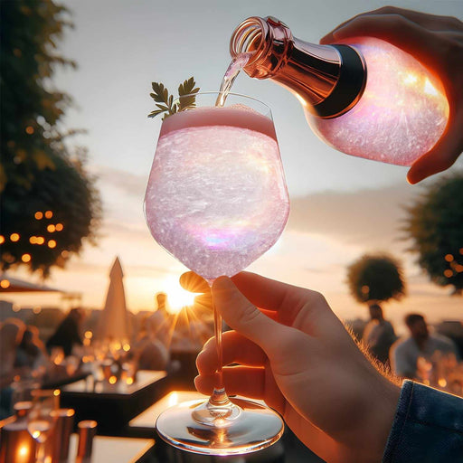 Hand holding a glass filled with Purple Iridescent  Brew Glitter