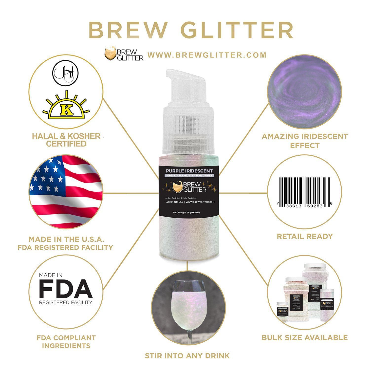 Glowing Purple Iridescent Brew Glitter | Spray Pump | Bakell