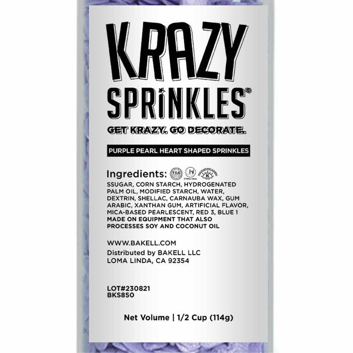 Purple Pearl Hearts Shaped Sprinkles by Krazy Sprinkles® | Bakell.com