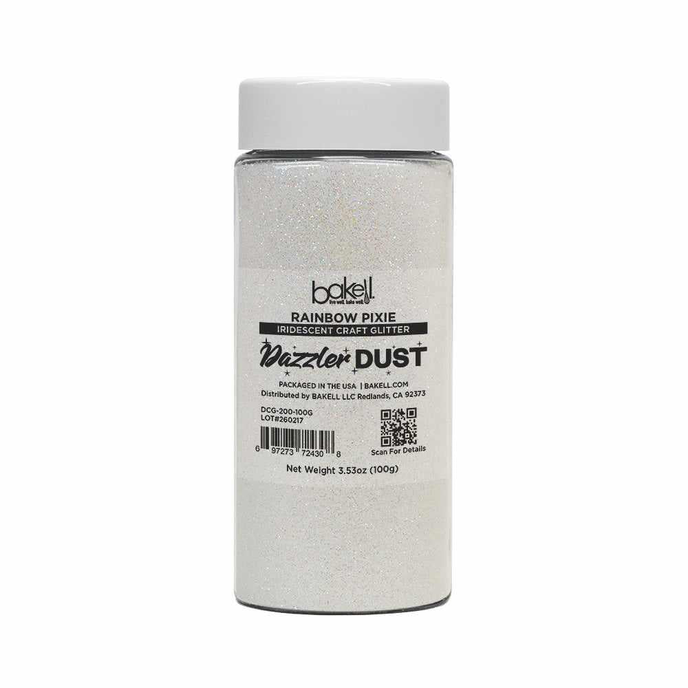 Bakell Rainbow Pixie Iridescent Craft Glitter Dazzler Dust, 100g jar, non-toxic polyester.