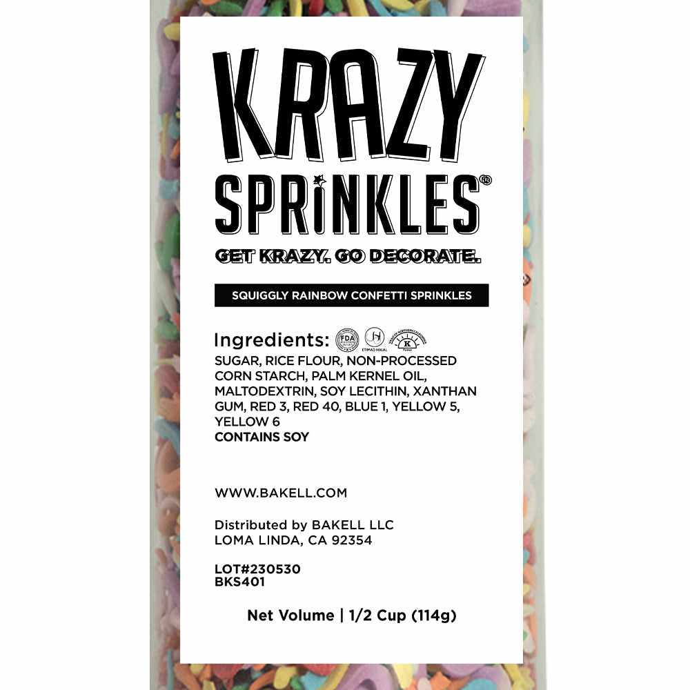 ingredients label for rainbow squiggly confetti sprinkles