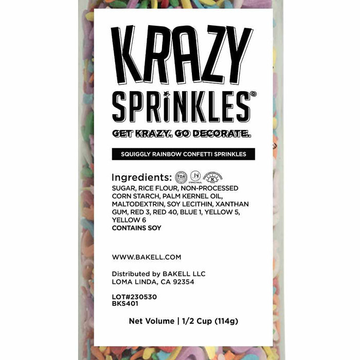 ingredients label for rainbow squiggly confetti sprinkles