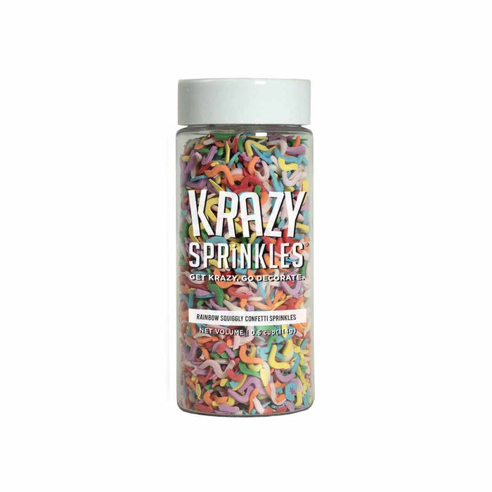 half cup jar of rainbow squiggly confetti sprinkles