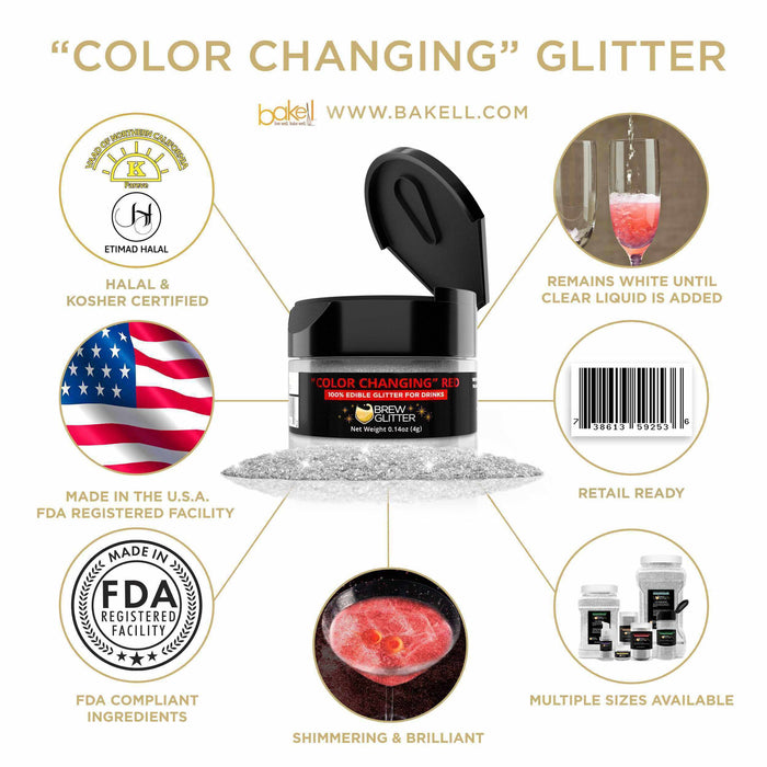 Red Color Changing Glitter for Cocktails | Bakell