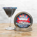 Red, White & Blue Rimming Sugar in a tin next to a martini glass with a patriotic sugar rim.