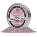 Rose Gold Pearl Rimming Sugar in a silver tin, surrounded by loose rose gold sugar crystals.