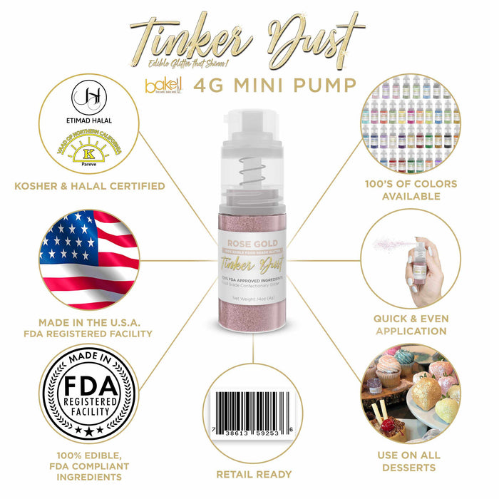 Rose Gold Edible Glitter Spray 4g Pump | Tinker Dust® | Bakell