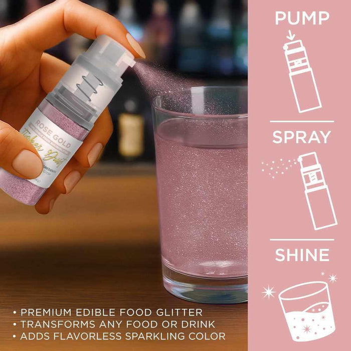 Rose Gold Edible Glitter Spray 4g Pump | Tinker Dust®-B2C_Tinker Dust_Mini Pump-bakell