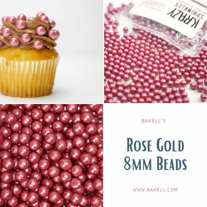 Rose Gold Pearl 8mm Beads Sprinkles | Krazy Sprinkles | Bakell