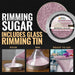 Rose Gold Pearl cocktail rimming sugar in a 4oz tin with instructions for pouring, rimming a glass, and serving.