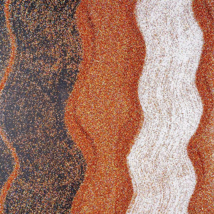 Rose gold ultrafine holographic craft glitter in wavy lines on black and white backgrounds.