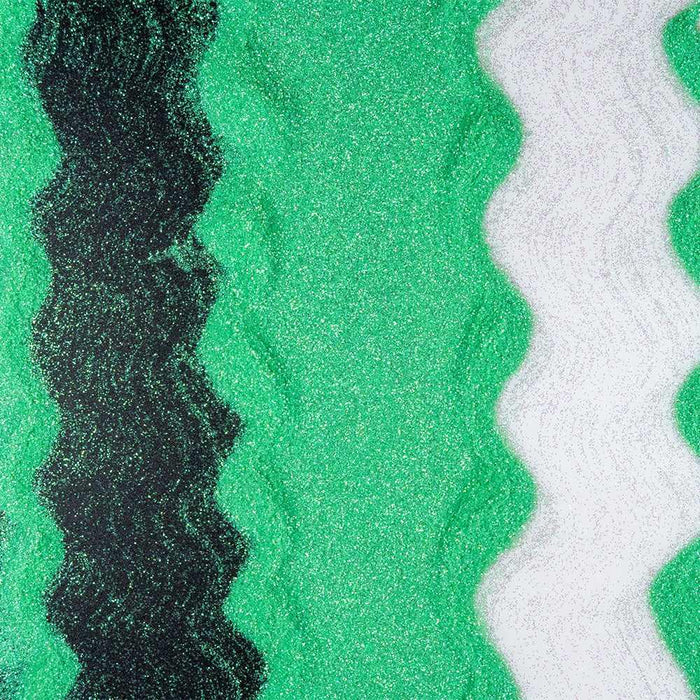 Sea green ultrafine iridescent craft glitter with wavy black and white stripes.