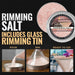 Shimmering rose gold cocktail rimming salt in a 4oz tin with instructions for pouring, rimming, and garnishing a glass.