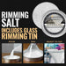 Shimmering white cocktail rimming salt in a 4oz metal tin with step-by-step instructions for garnishing glassware.