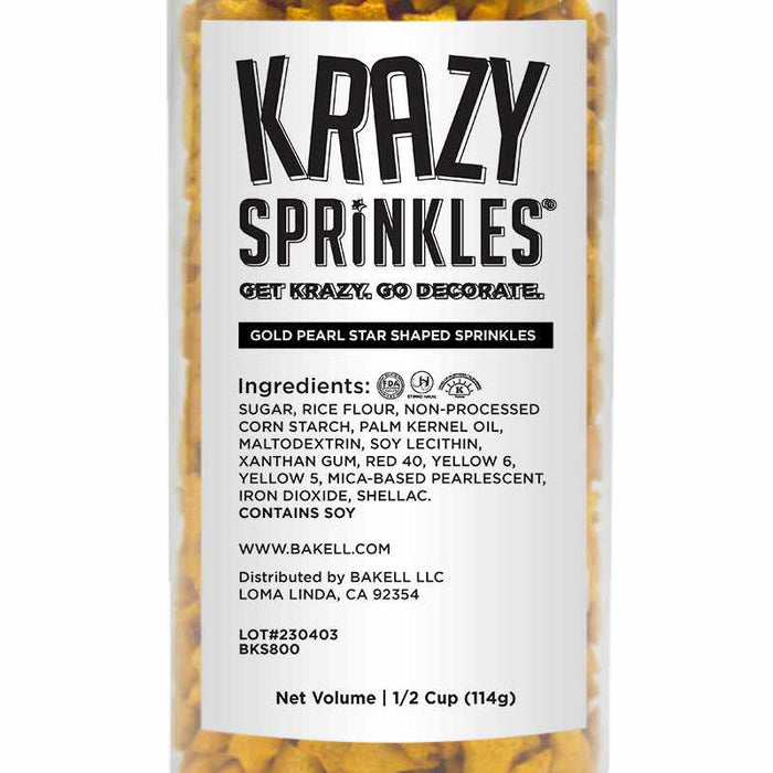 Shiny Gold Pearl Star Shaped Sprinkles | Krazy Sprinkles | Bakell