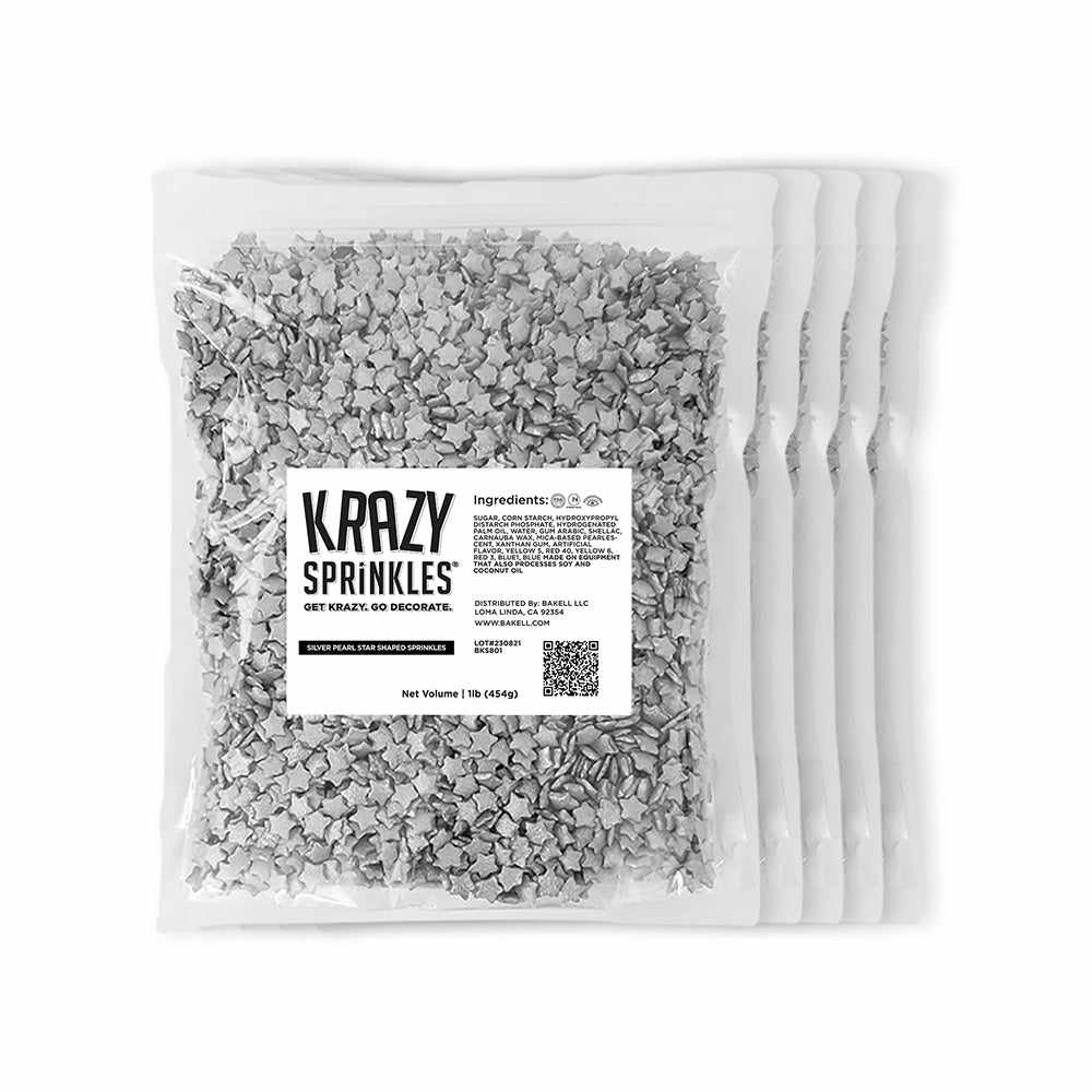 Wholesale Shiny Silver Pearl Star Shaped Krazy Sprinkles | Bakell
