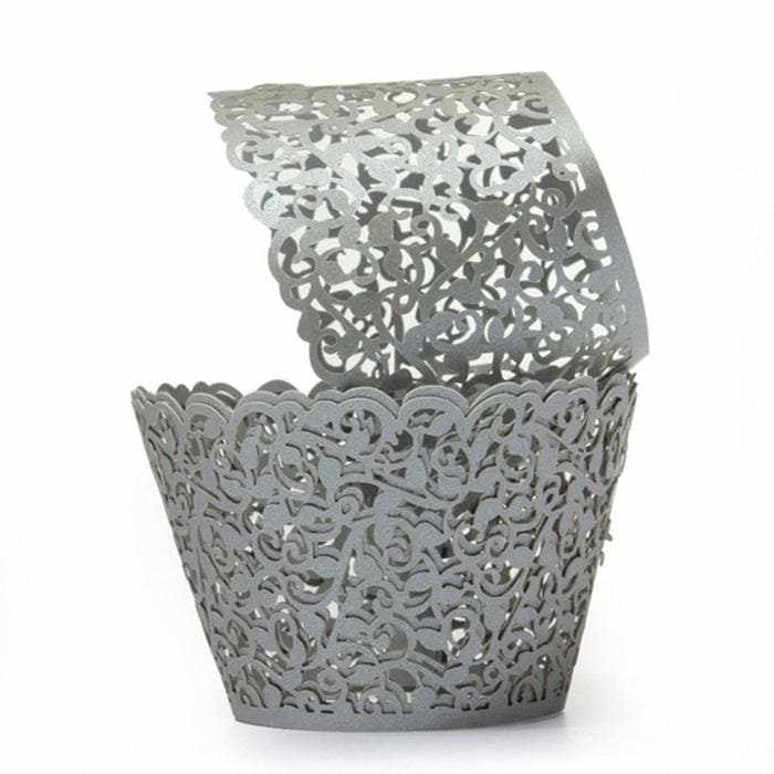 Silver Floral Lace Butterfly Cupcake Wrappers & Liners  | Bakell® Baking Products